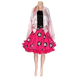 50s Pink Ladies 5-Piece Costume Set - Rock & Roll Circle Skirt Size M/L